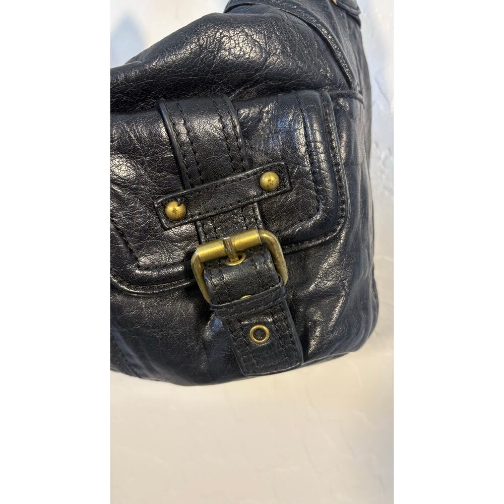 Stone Mountain Black Leather Slouch Hobo Crossbody Boho Moto Bag - Picture 9 of 16